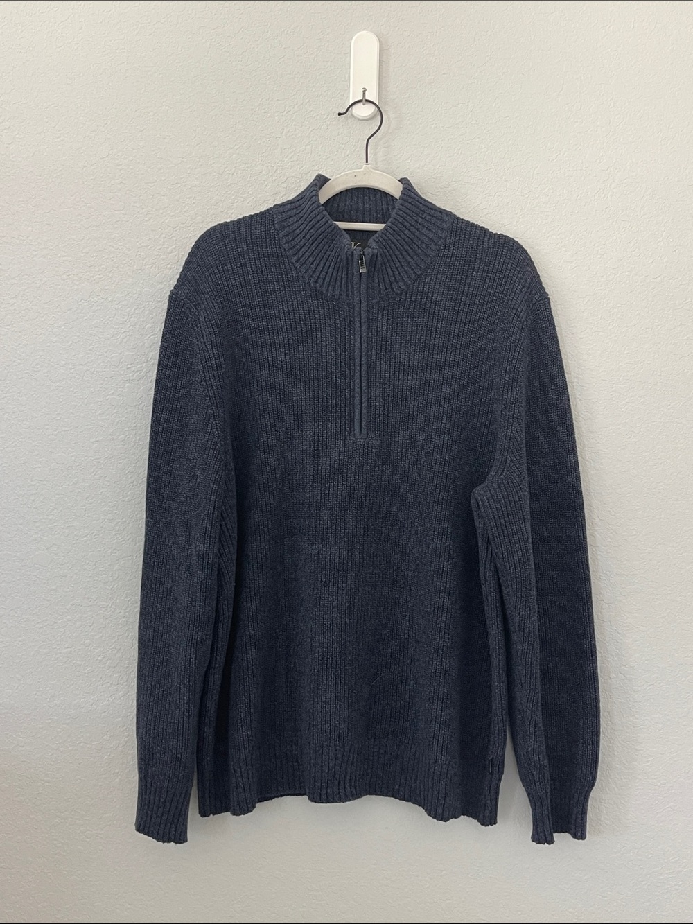 Calvin Klein CK Men's XL 100% Cotton Quarter Zip Ribbed Knit Sweater Navy